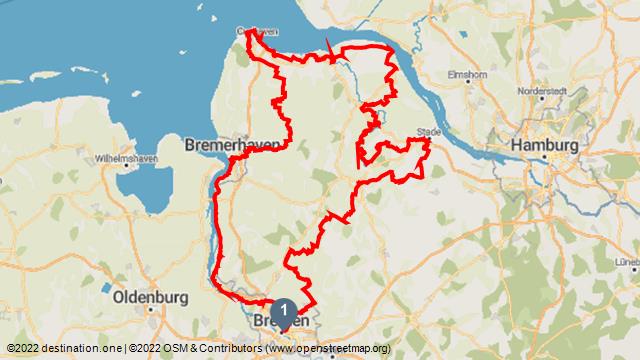 Tourenkarte: Radwanderweg „Vom Teufelsmoor zum Wattenmeer“