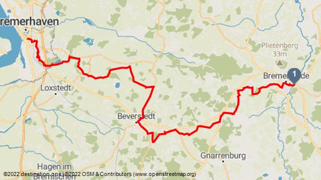 Tourenkarte: Alternative - Radwanderweg „Vom Teufelsmoor zum Wattenmeer“ - Bremervörde-Bremerhaven